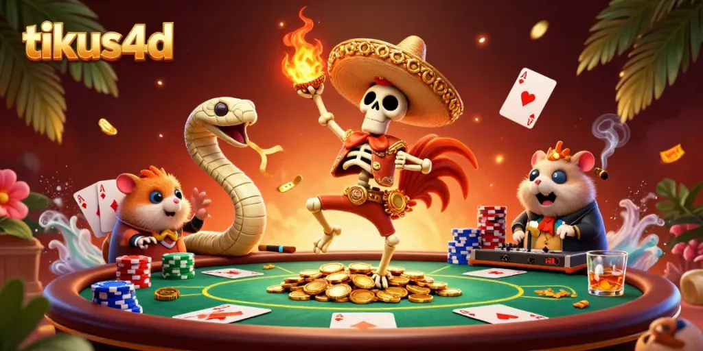 Experience winning moments at tikus4d with lively characters dancing on coins while playing poker.