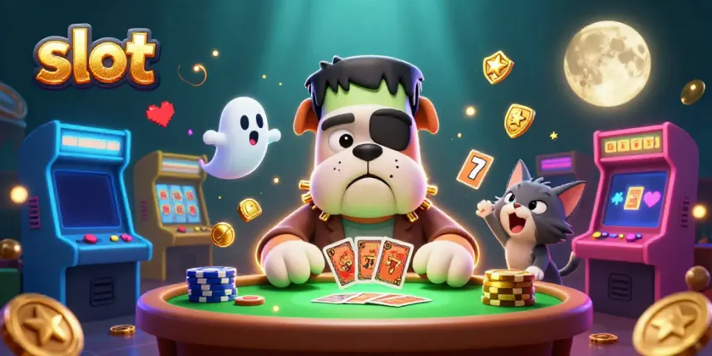 Engaging scene of a slot-themed casino featuring unique characters and vibrant gaming elements.