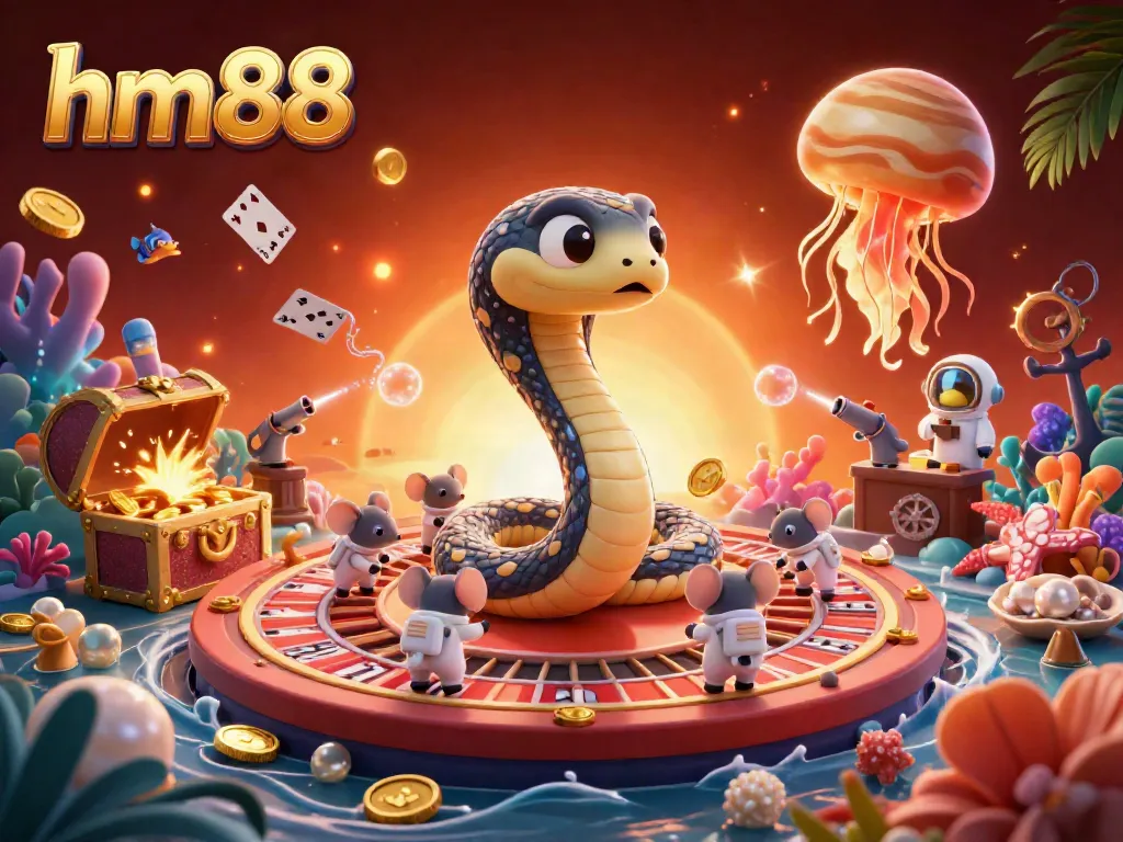 Engaging scene of astronauts betting on a Saturn ring roulette wheel at hm88 with golden jellyfish dealer