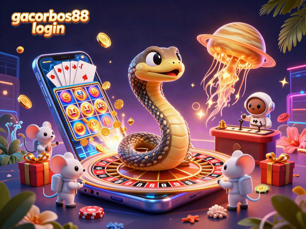 Experience the thrill of gacorbos88 login with our vibrant casino scene featuring animated characters and slot games.