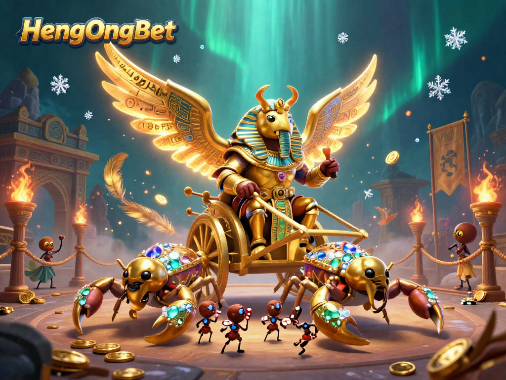 Engage in thrilling gaming at HengOngBet with a vibrant scene of a bronze beetle hero.