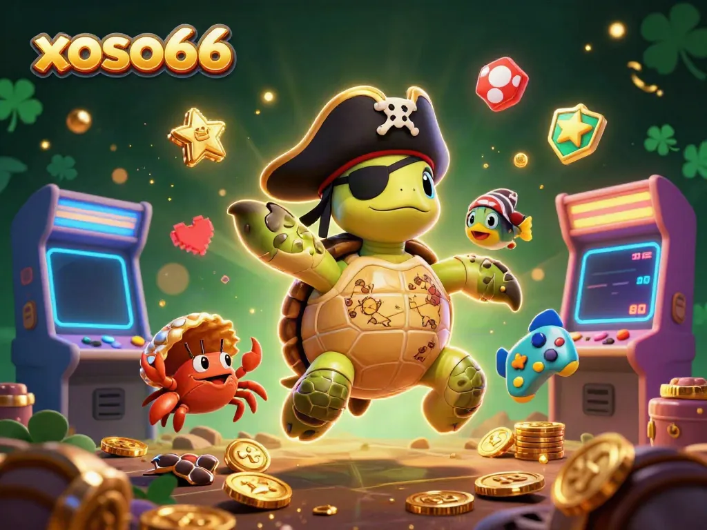 Engage with exciting adventures at xoso66 featuring a vibrant scene with characters on a treasure hunt amidst colorful gaming elements.