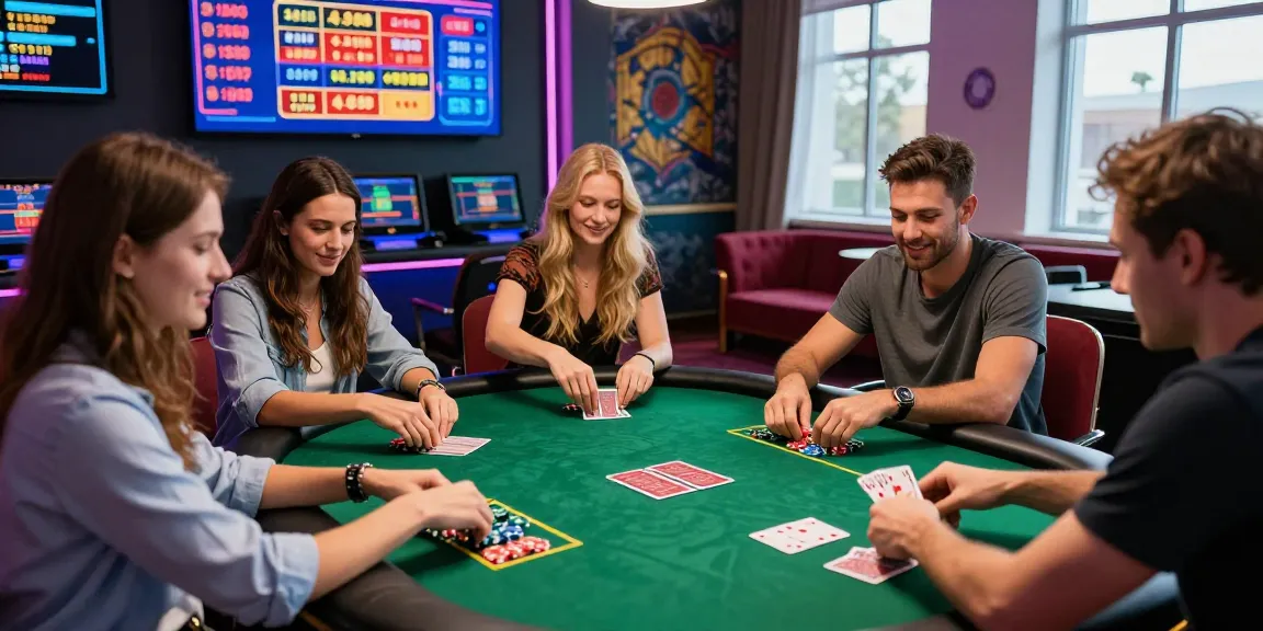 Group of friends enjoying the excitement of nejlepsi online casino poker game.