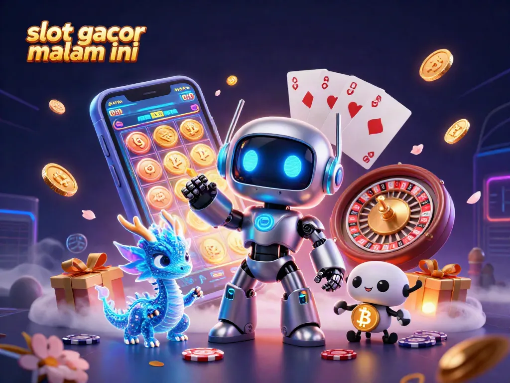 Menangkan slot gacor malam ini dengan maskot cyberpunk 3D dan elemen permainan kasino yang berkilauan.