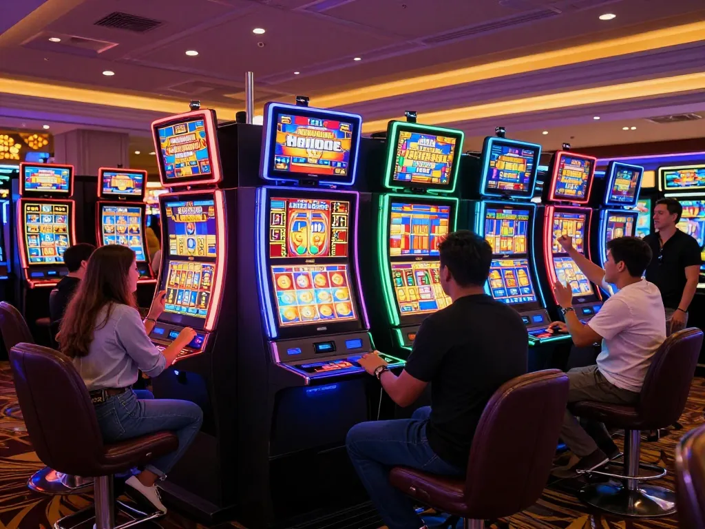 Pemain merayakan kemenangan di slot yang berwarna-warni dengan tampilan menarik dan suasana yang menggembirakan.