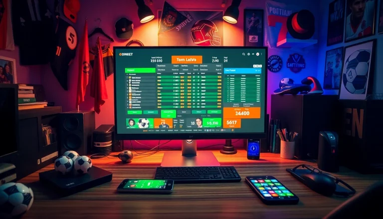 Exciting online sports betting scene showcasing trang cá cược bóng đá on a modern desktop setup.
