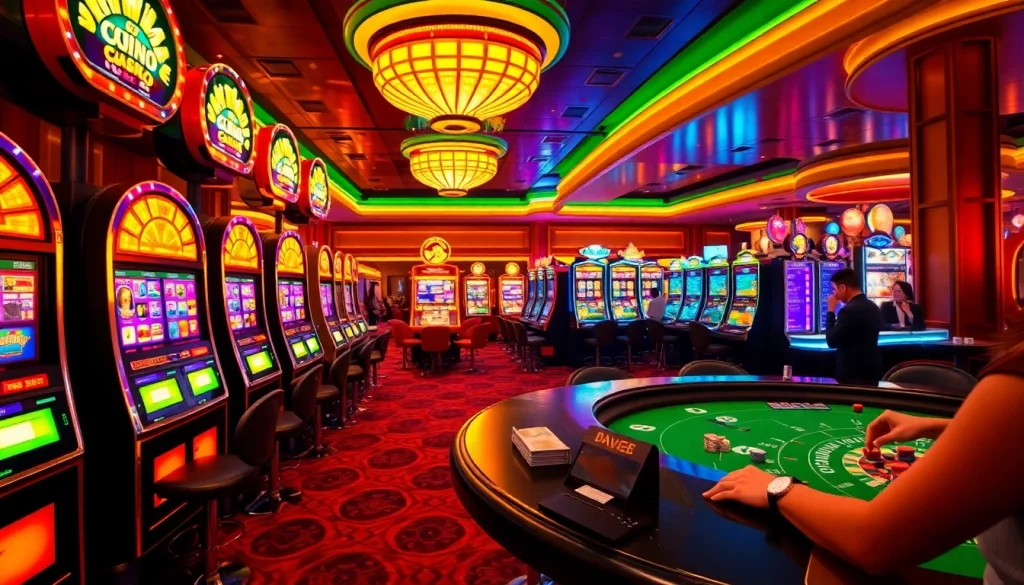 Experience the thrill of slot gacor hari ini in a vibrant casino scene with lively players and stunning machines.