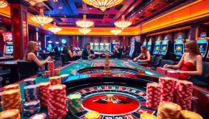 Experience the thrill of winning at 789win com with an engaging casino scene filled with poker chips and roulette tables.