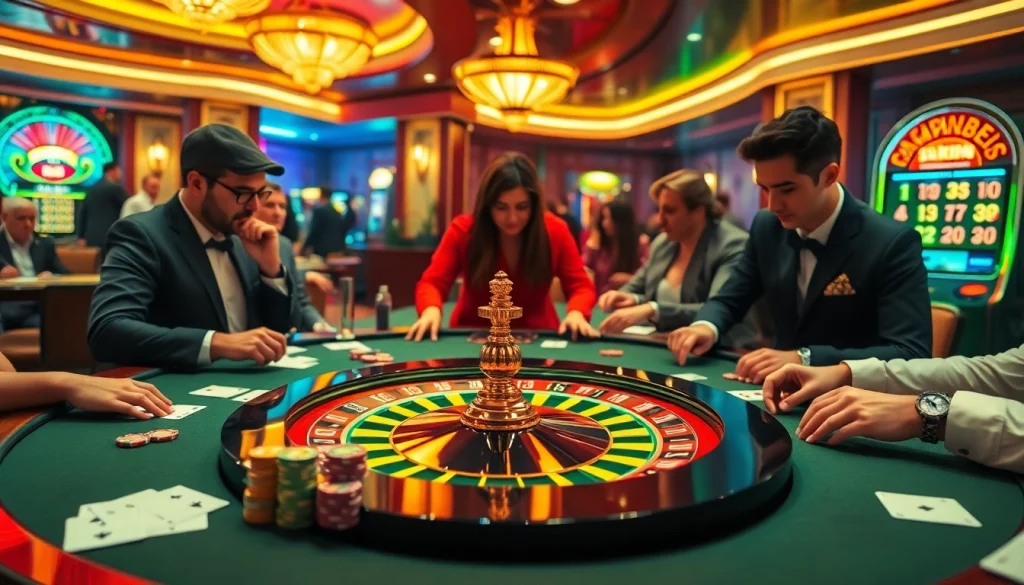 Engaged players placing bets at a roulette table in a luxurious casino scene related to https://kkwin.diy/.