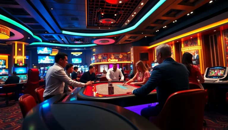 에볼루션 카지노에서 둥글게 위치한 테이블 게임과 활기찬 분위기를 보여줍니다.