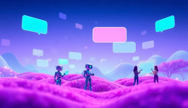 Juicy AI chatbot interface with vibrant colors and friendly characters interacting.