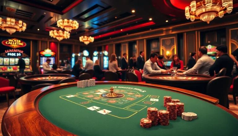 Gamble at an upscale casino capturing the essence of x88ni com with vibrant tables and excited players.