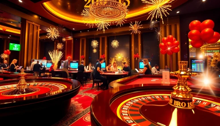 Players enjoying the excitement of BRO138 casino games during a festive celebration.