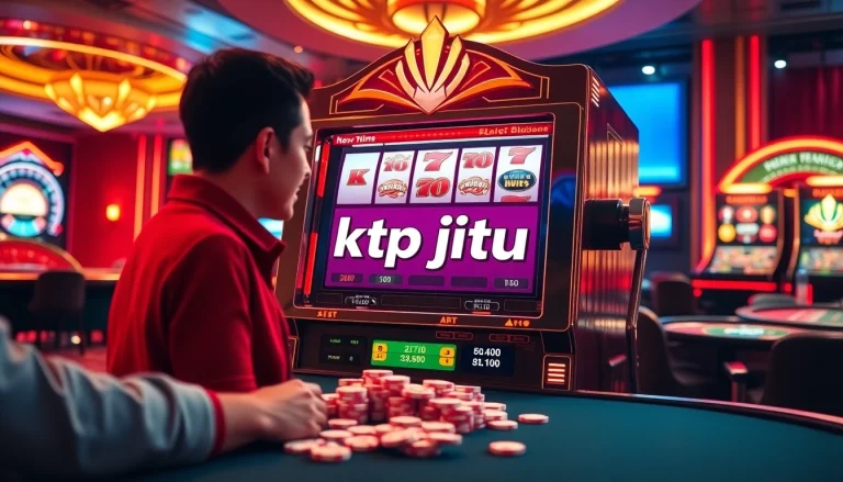 Experience the thrill of ktp jitu with an exciting slot machine in a vibrant casino scene.