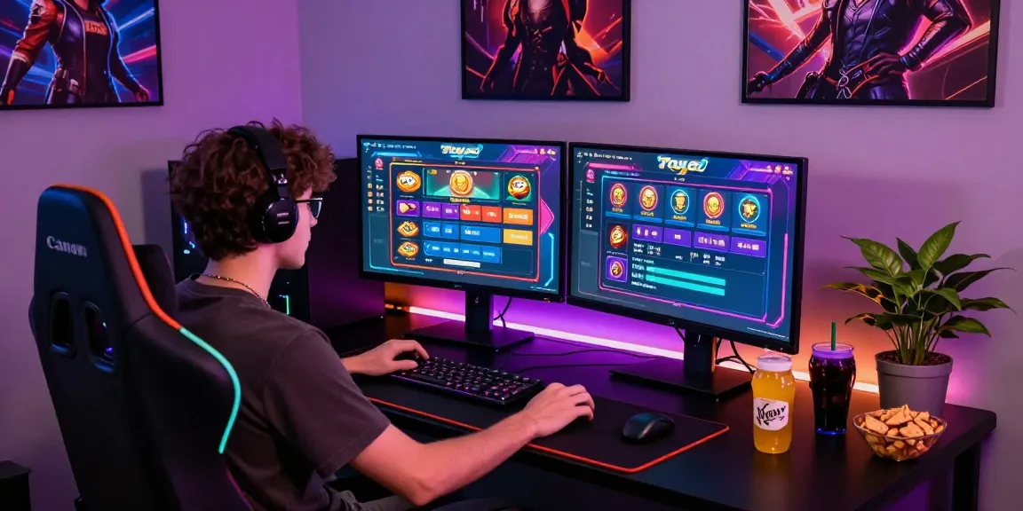 Engaging online togel gaming setup with vibrant screens and cozy atmosphere.