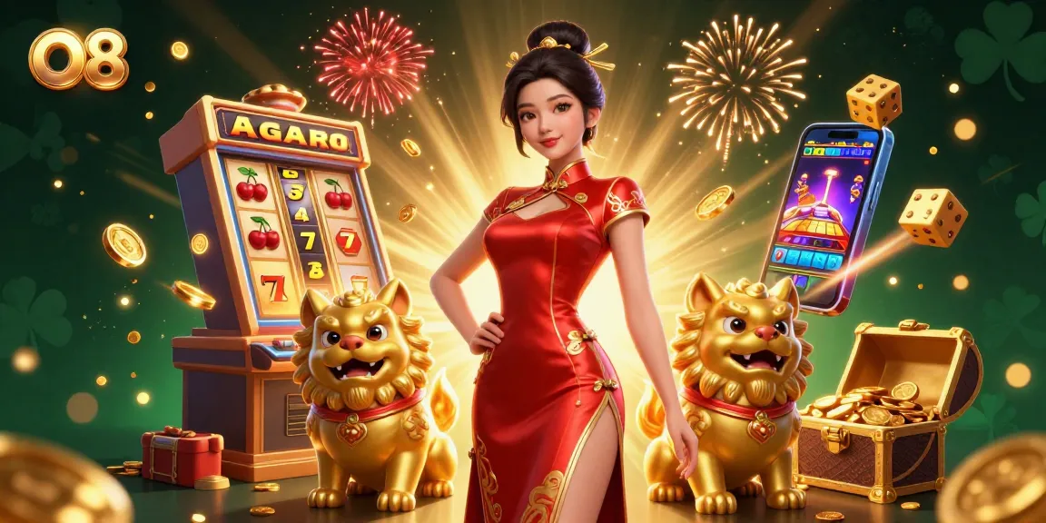 Experience the thrilling ambiance of O8 with a glamorous casino scene filled with dynamic slot machine action.