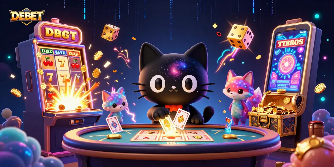 Spin and win with DEBET at a vibrant cosmic casino featuring a black hole cat and nebula fox.