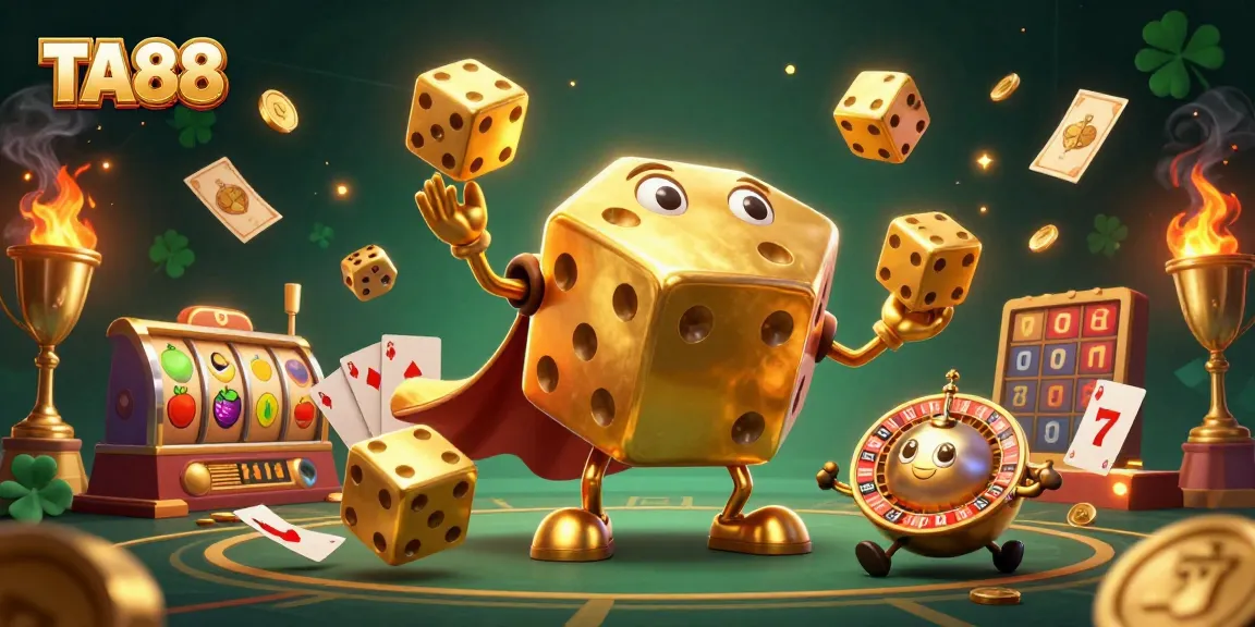 TA88 enhanced gaming experience with a golden dice golem and vibrant casino elements