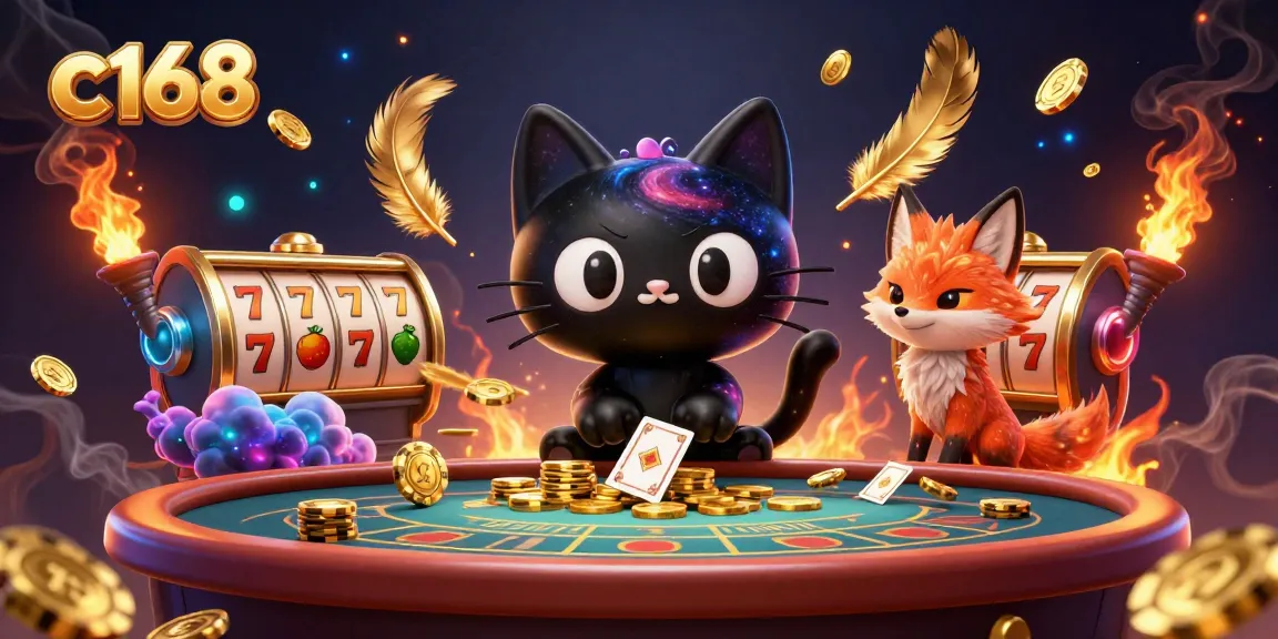 Experience exciting gameplay at c168 with a black hole cat pulling in chips and cards at a vibrant casino table.