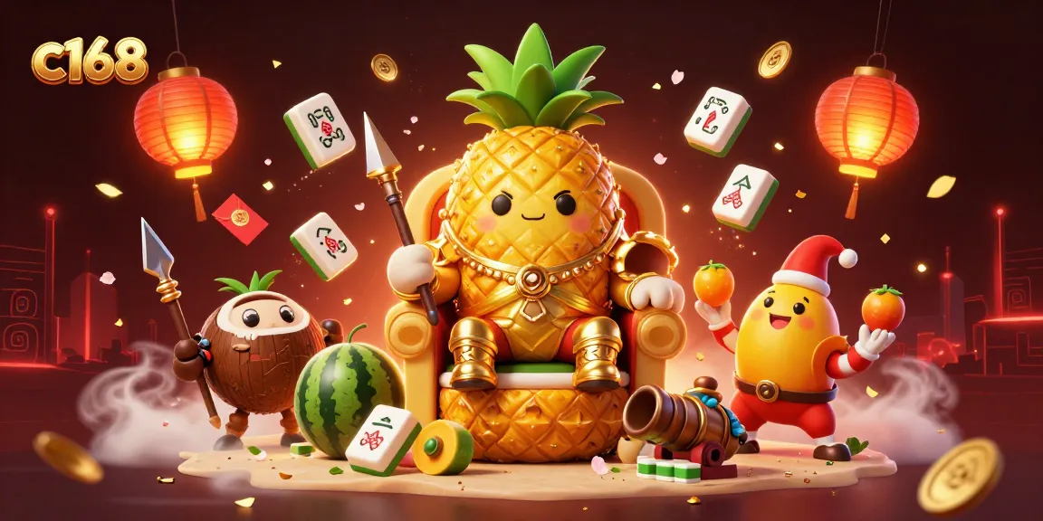 Play exciting games at c168, showcasing a vibrant beach casino with colorful characters and festive elements.