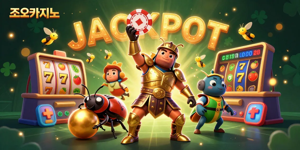Win big at 조이카지노 with a lively 3D illustration showcasing vibrant casino elements and characters.