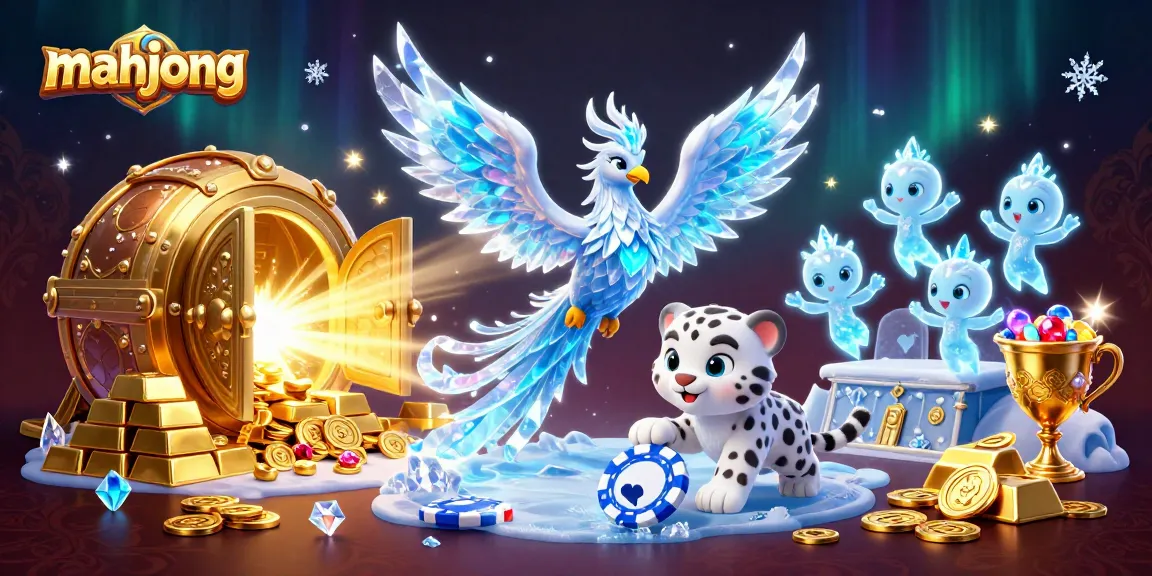 Play mahjong with a dazzling scene of characters amidst treasure, gems, and vibrant effects.