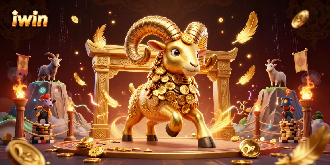 Experience thrilling action at iwin's casino, featuring a charging golden ram amidst vibrant gaming elements.