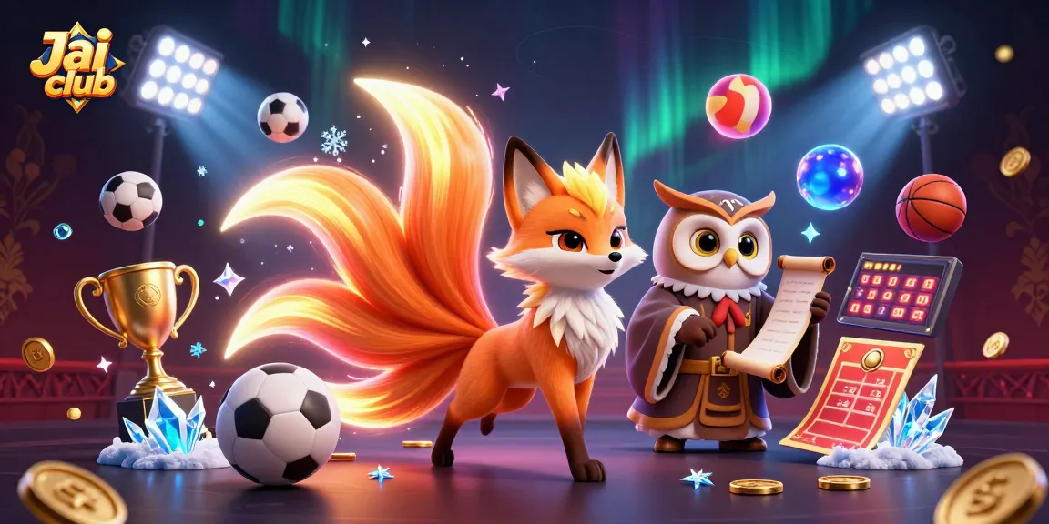 Engage in thrilling sports betting at Jai club with vibrant 3D elements depicting energetic gameplay.