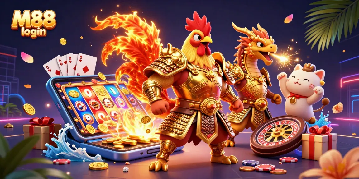 Experience thrilling gameplay with M88 login featuring vibrant 3D casino characters and dynamic gaming elements.