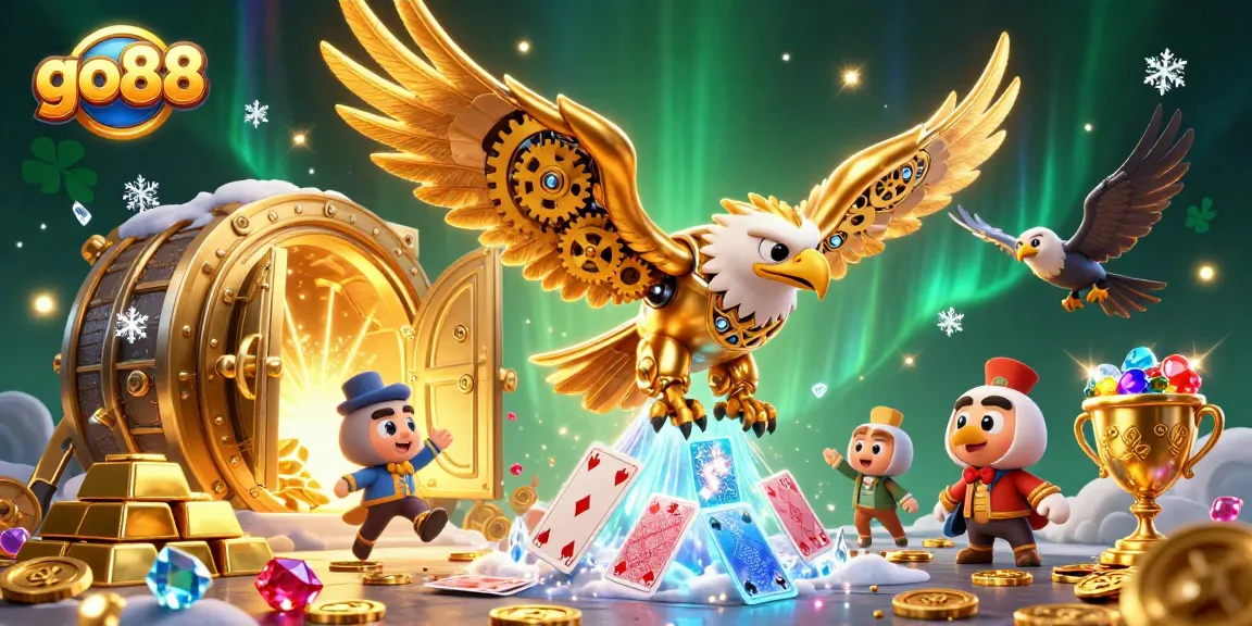 Experience thrilling gameplay with go88, featuring a vibrant casino scene of golden treasures and dynamic characters.