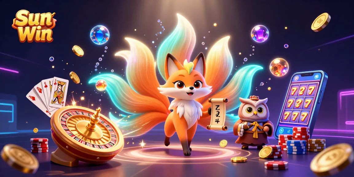 Experience the thrill of Sun Win with vibrant, colorful casino elements in a dynamic 3D scene.