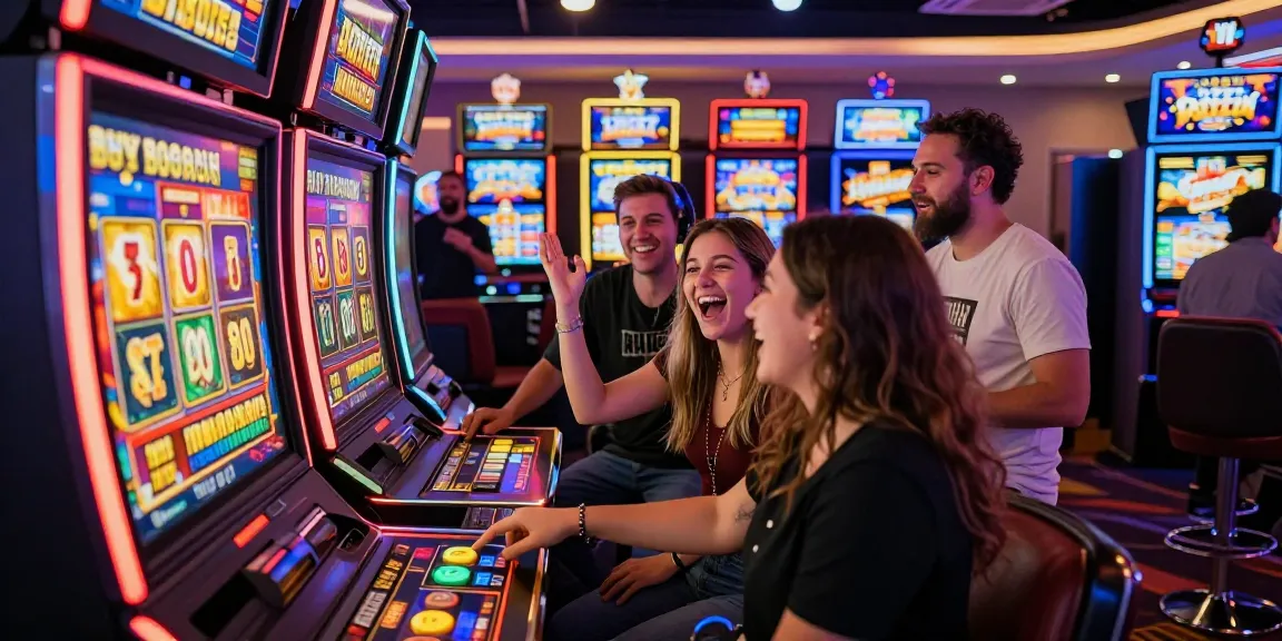 Players enjoying bonus buy slots at a lively casino, capturing excitement and engagement.