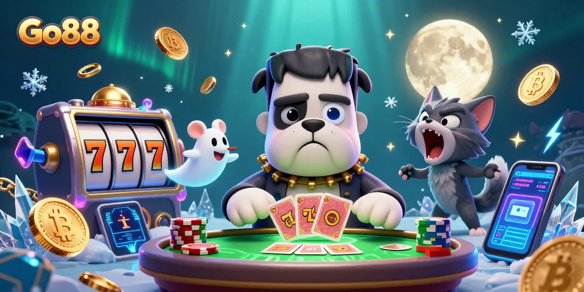 Go88 players enjoy thrilling slot action with a monster dealer and ghostly companions at a casino table.