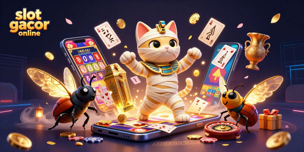 Melihat kemenangan besar di slot gacor online dengan mumi Mesir dan scarab berkilau.