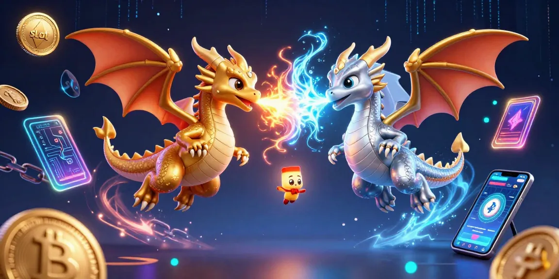 Putaran slot yang mengasyikkan dengan slot dan naga di latar belakang, menghasilkan peluang menang.