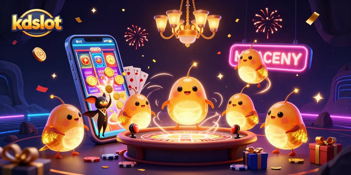 Engage with kdslot's exciting games as glowing worms light up a vibrant casino cave scene.